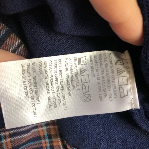 Joan Rivers large navy blue long sleeve with plaid trim preppy career top blouse - Picture 6 of 6